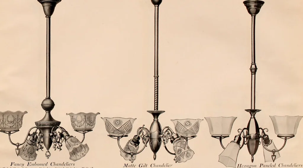 An illustration from Electric, gas, and combination lighting fixtures : table lamps, floor lamps, electrical wiring material, lighting glassware / Sears, Roebuck and Co., 1900, leaf 75