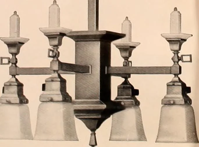 An illustration from Electric, gas, and combination lighting fixtures : table lamps, floor lamps, electrical wiring material, lighting glassware / Sears, Roebuck and Co., 1900, leaf 76