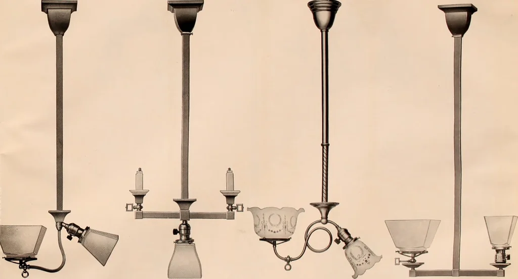 An illustration from Electric, gas, and combination lighting fixtures : table lamps, floor lamps, electrical wiring material, lighting glassware / Sears, Roebuck and Co., 1900, leaf 79