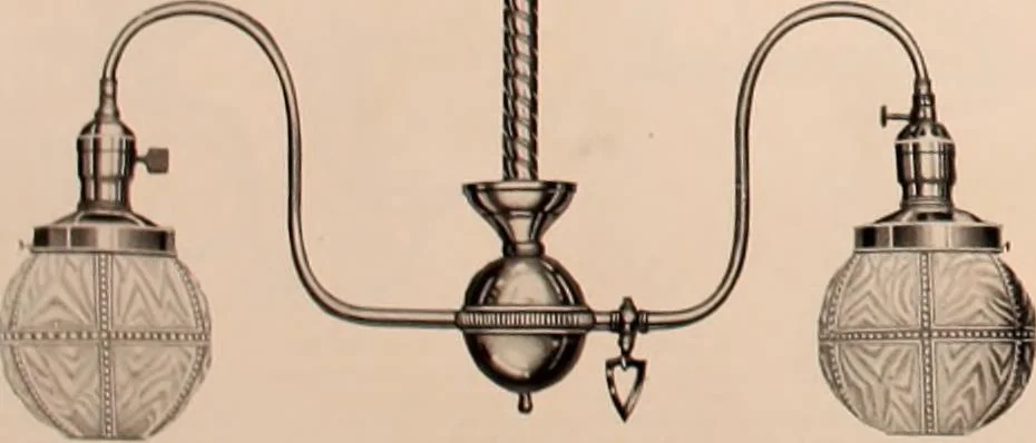 An illustration from Electric, gas, and combination lighting fixtures : table lamps, floor lamps, electrical wiring material, lighting glassware / Sears, Roebuck and Co., 1900, leaf 80
