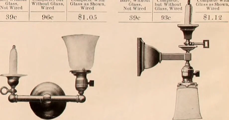 An illustration from Electric, gas, and combination lighting fixtures : table lamps, floor lamps, electrical wiring material, lighting glassware / Sears, Roebuck and Co., 1900, leaf 81