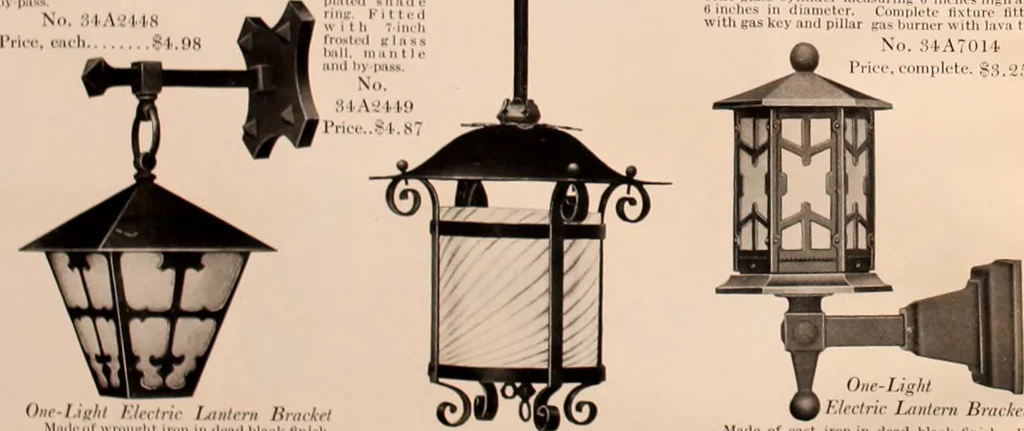 An illustration from Electric, gas, and combination lighting fixtures : table lamps, floor lamps, electrical wiring material, lighting glassware / Sears, Roebuck and Co., 1900, leaf 88