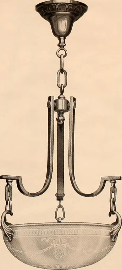 An illustration from Electric, gas, and combination lighting fixtures : table lamps, floor lamps, electrical wiring material, lighting glassware / Sears, Roebuck and Co., 1900, leaf 9