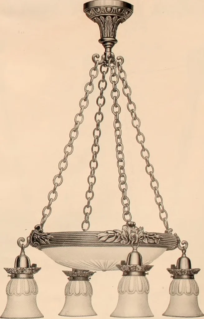 An illustration from Electric, gas, and combination lighting fixtures : table lamps, floor lamps, electrical wiring material, lighting glassware / Sears, Roebuck and Co., 1900, leaf 9