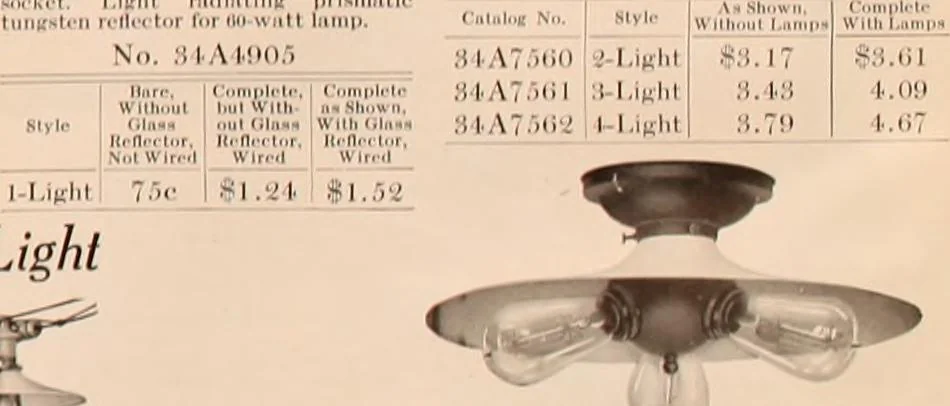 An illustration from Electric, gas, and combination lighting fixtures : table lamps, floor lamps, electrical wiring material, lighting glassware / Sears, Roebuck and Co., 1900, leaf 91