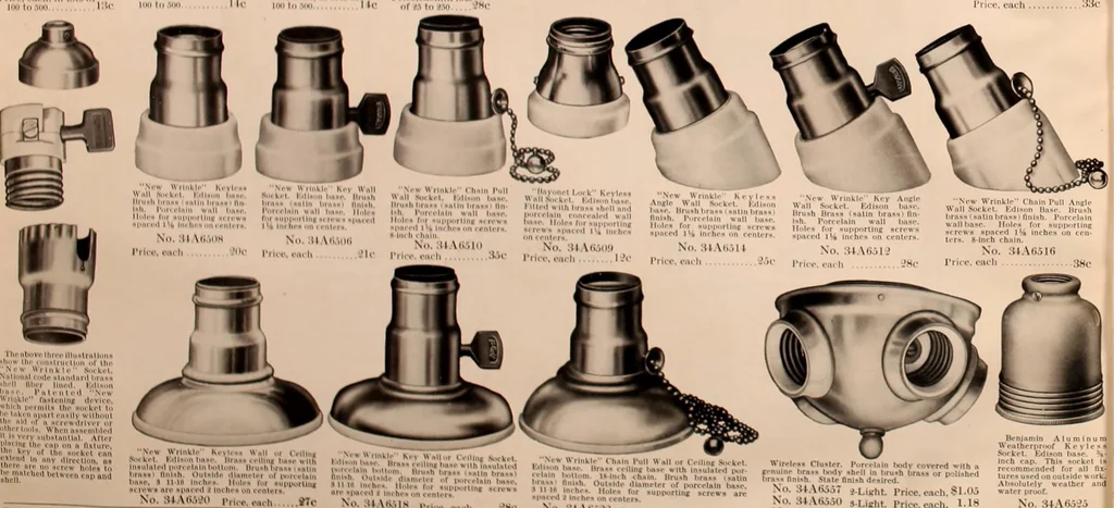 An illustration from Electric, gas, and combination lighting fixtures : table lamps, floor lamps, electrical wiring material, lighting glassware / Sears, Roebuck and Co., 1900, leaf 94