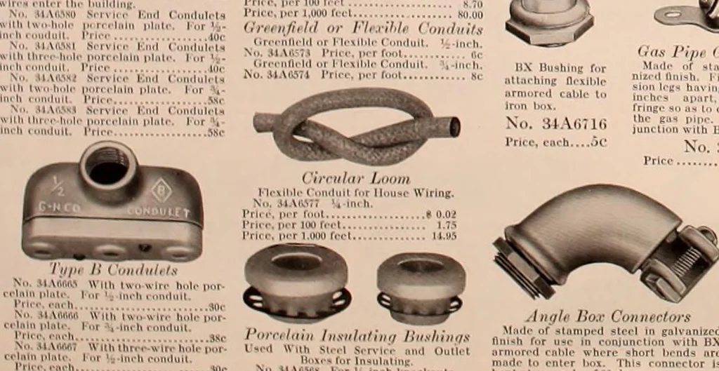 An illustration from Electric, gas, and combination lighting fixtures : table lamps, floor lamps, electrical wiring material, lighting glassware / Sears, Roebuck and Co., 1900, leaf 98