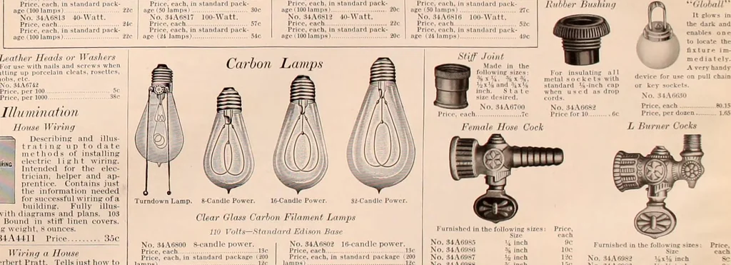 An illustration from Electric, gas, and combination lighting fixtures : table lamps, floor lamps, electrical wiring material, lighting glassware / Sears, Roebuck and Co., 1900, leaf 99