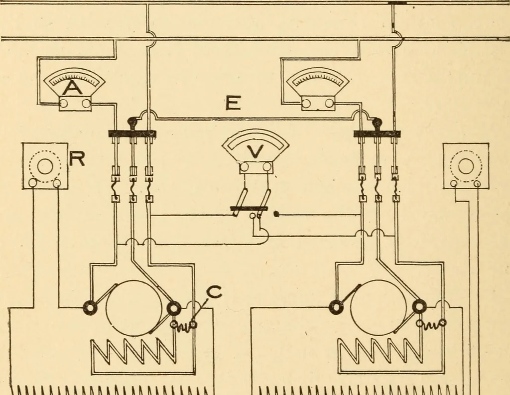 An illustration from Electricians' operating and testing manual; a hand book for men in charge of electrical apparatus, repair men, trouble men, lamp trimmers, and electricians generally, 1916, leaf 118