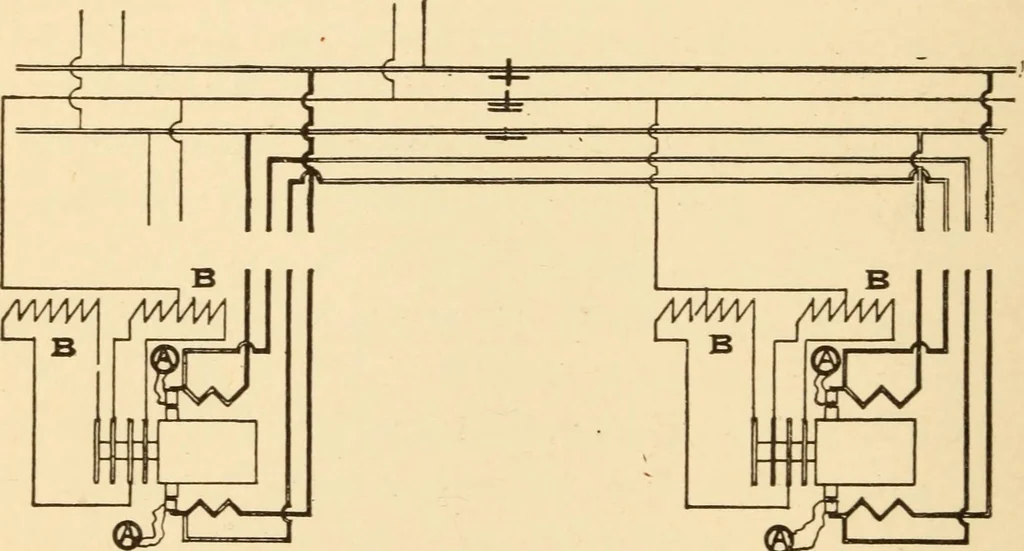 An illustration from Electricians' operating and testing manual; a hand book for men in charge of electrical apparatus, repair men, trouble men, lamp trimmers, and electricians generally, 1916, leaf 124