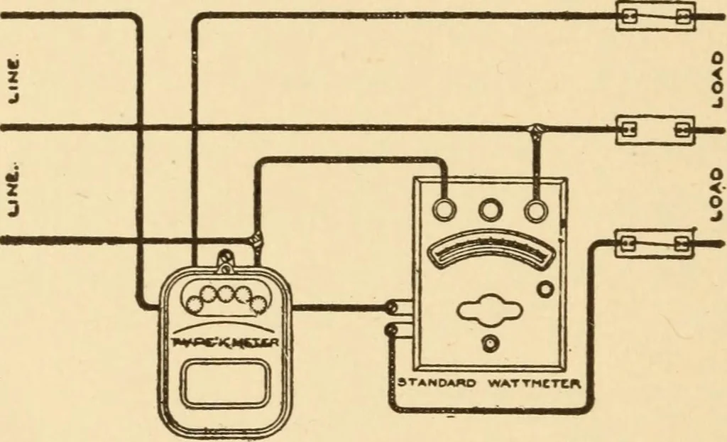An illustration from Electricians' operating and testing manual; a hand book for men in charge of electrical apparatus, repair men, trouble men, lamp trimmers, and electricians generally, 1916, leaf 336