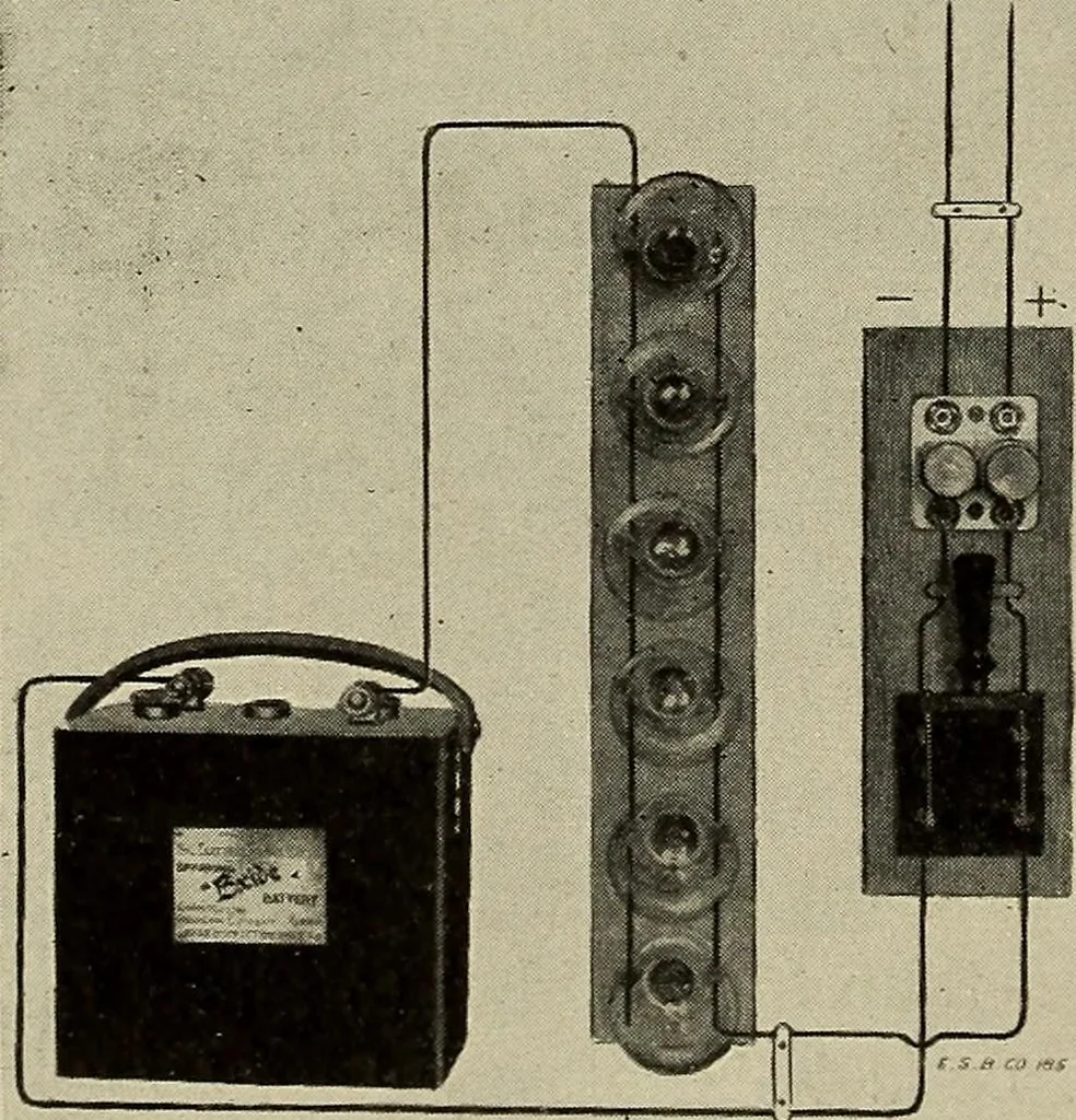 An illustration from Electricity experimentally and practically applied; a book for the beginner and for the practical man, principles, experiments, practical applications and problems, 1910, leaf 116