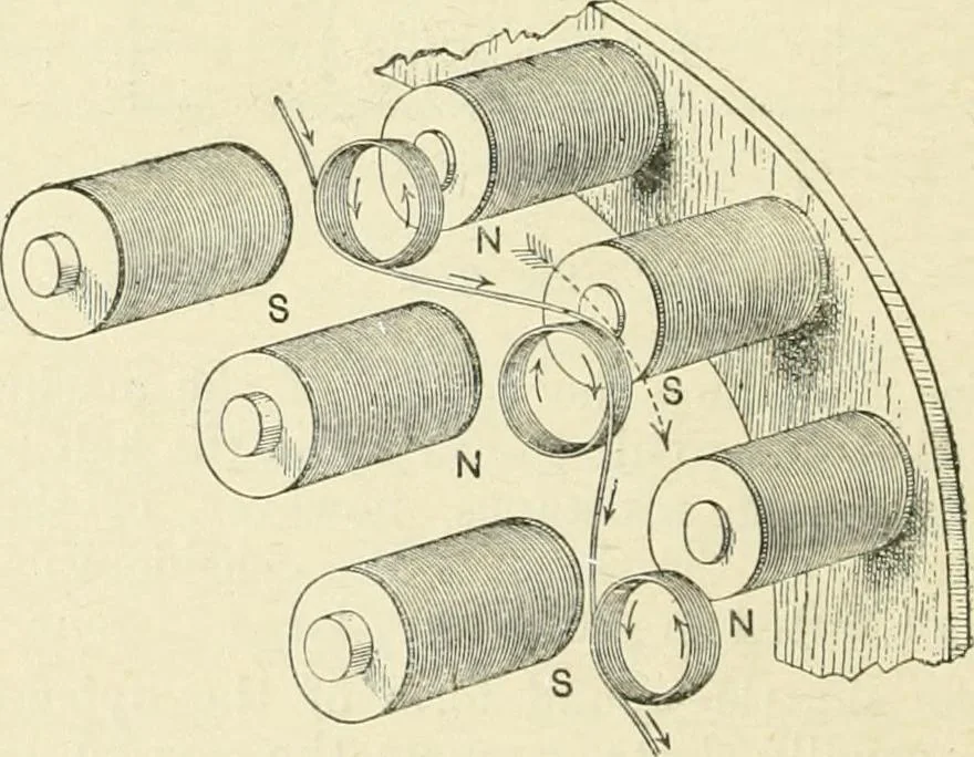 An illustration from Electricity and magnetism : an elementary text-book, theoretical and practical, 1920, leaf 410