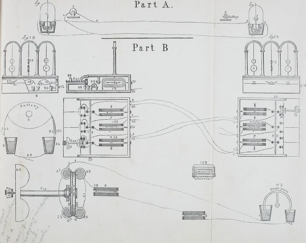 An illustration from The electric telegraph: was it invented by Professor Wheatston e?, 1856, leaf 223