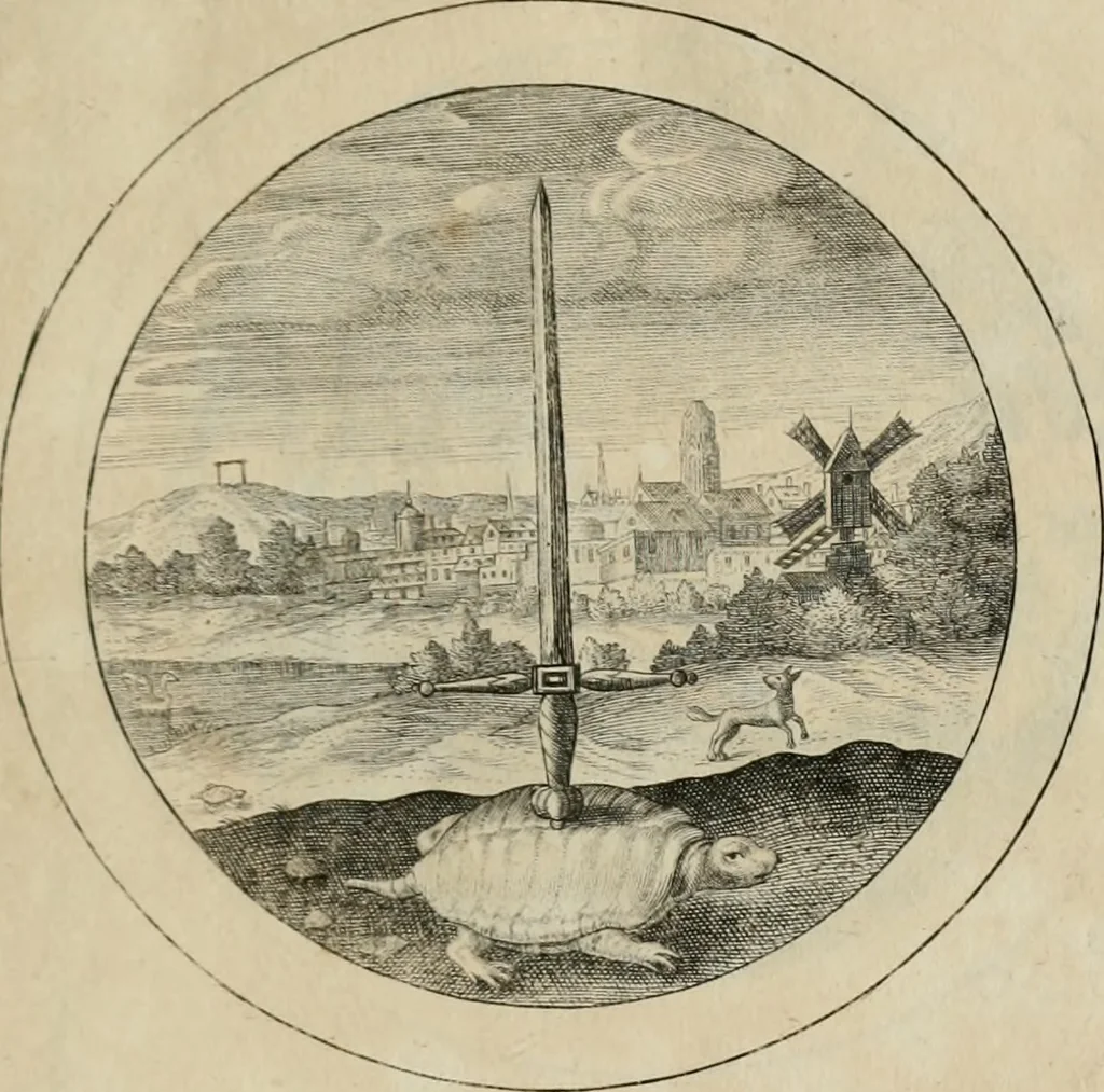 An illustration from Elegantissimorum emblematum corpusculum Latinis Belgicisque versibus elucidatum. Versameling van uytgeleesene sinne-beelden met latynse en nederduitse verklaringen in rym, 1696, leaf 14