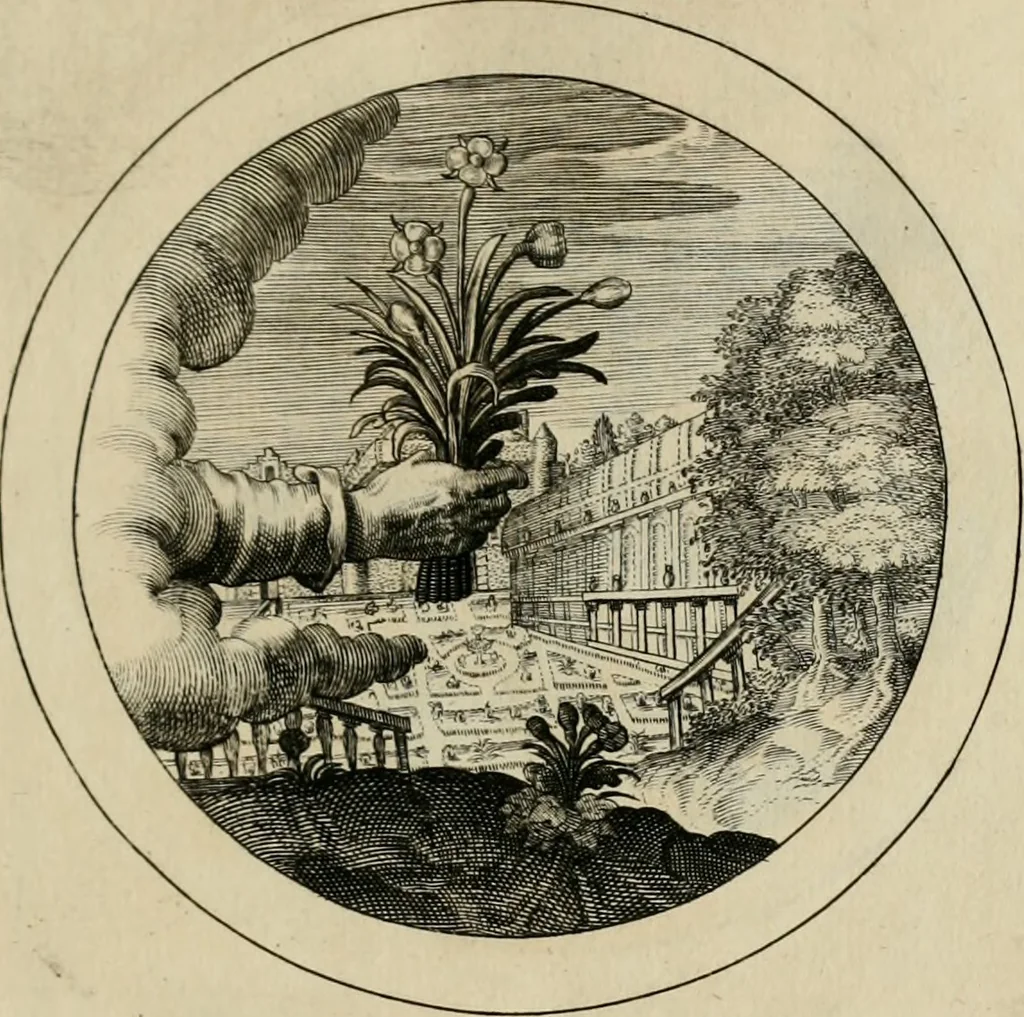 An illustration from Elegantissimorum emblematum corpusculum Latinis Belgicisque versibus elucidatum. Versameling van uytgeleesene sinne-beelden met latynse en nederduitse verklaringen in rym, 1696, leaf 38