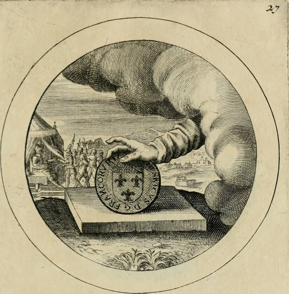 An illustration from Elegantissimorum emblematum corpusculum Latinis Belgicisque versibus elucidatum. Versameling van uytgeleesene sinne-beelden met latynse en nederduitse verklaringen in rym, 1696, leaf 58