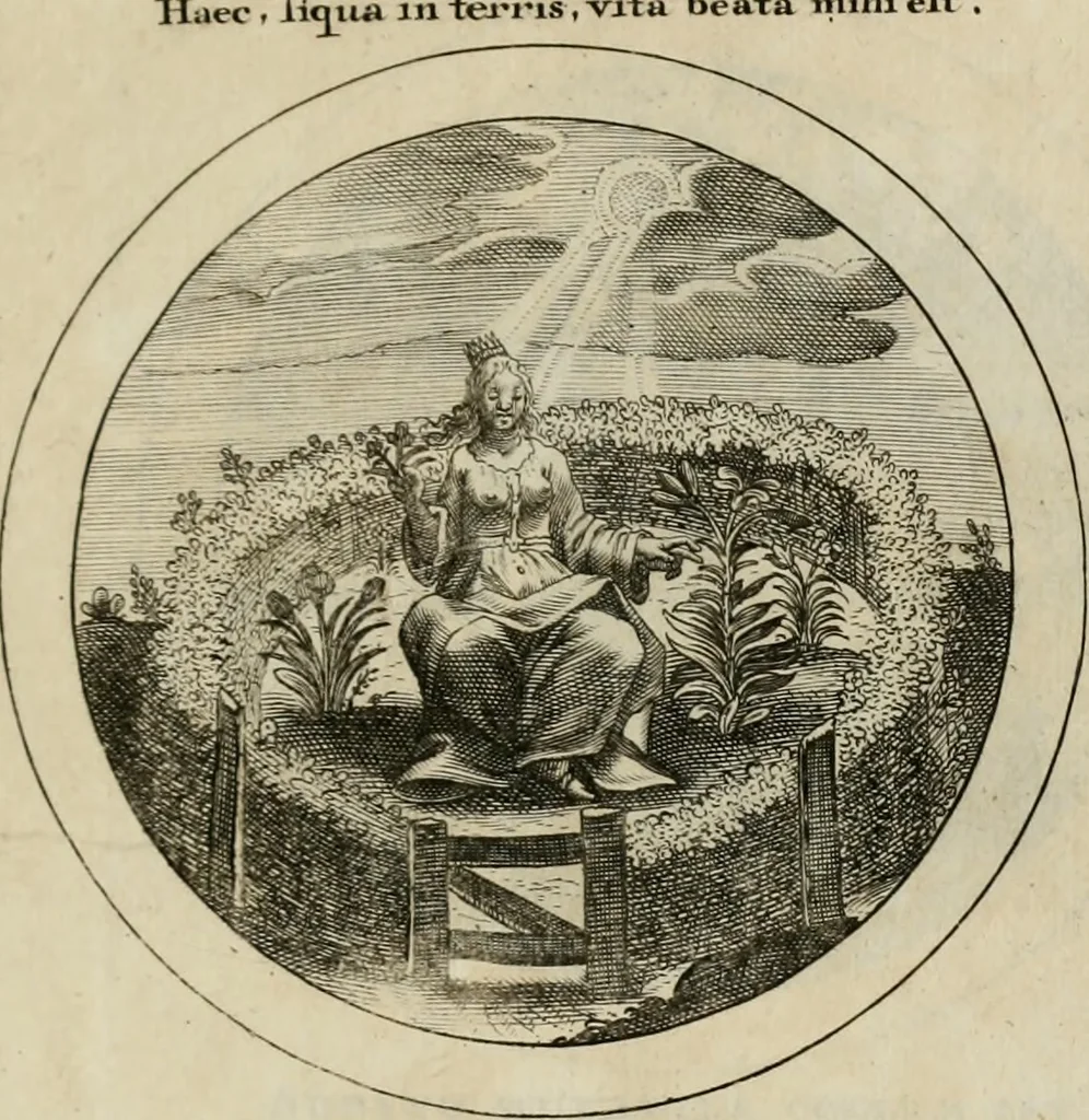An illustration from Elegantissimorum emblematum corpusculum Latinis Belgicisque versibus elucidatum. Versameling van uytgeleesene sinne-beelden met latynse en nederduitse verklaringen in rym, 1696, leaf 6