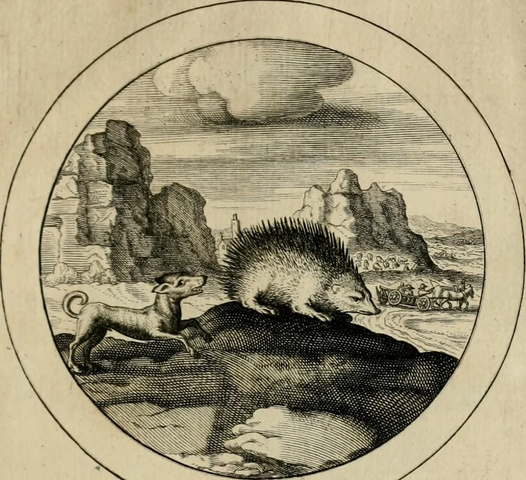 An illustration from Elegantissimorum emblematum corpusculum Latinis Belgicisque versibus elucidatum. Versameling van uytgeleesene sinne-beelden met latynse en nederduitse verklaringen in rym, 1696, leaf 74