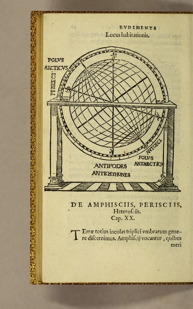 An illustration from Elementale cosmographicum : quo totius & astronomiæ & geographiæ rudimenta, certissimis breuissimiśque docentur apodixibus. : Recens castigatum & emendatum, figurísque &. annotationibus opportuniss. illustratum. Adiunximus huic libro Cosmographiæ introductio : cum quibusdam geometriæ ac astronomiæ principiis ad eam rem necessariis, 1551, leaf 140