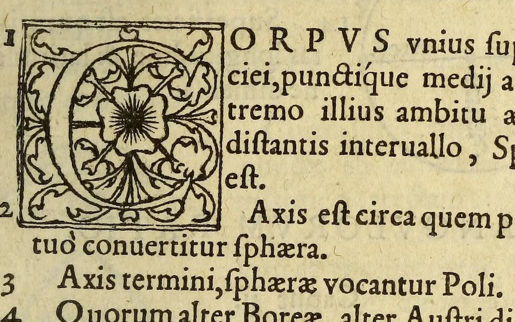 An illustration from Elementale cosmographicum : quo totius & astronomiæ & geographiæ rudimenta, certissimis breuissimiśque docentur apodixibus. : Recens castigatum & emendatum, figurísque &. annotationibus opportuniss. illustratum. Adiunximus huic libro Cosmographiæ introductio : cum quibusdam geometriæ ac astronomiæ principiis ad eam rem necessariis, 1551, leaf 17