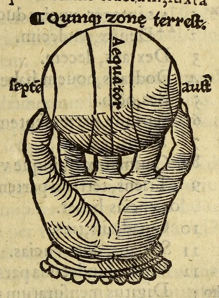 An illustration from Elementale cosmographicum : quo totius & astronomiæ & geographiæ rudimenta, certissimis breuissimiśque docentur apodixibus. : Recens castigatum & emendatum, figurísque &. annotationibus opportuniss. illustratum. Adiunximus huic libro Cosmographiæ introductio : cum quibusdam geometriæ ac astronomiæ principiis ad eam rem necessariis, 1551, leaf 65