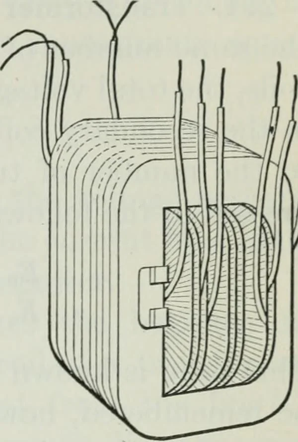 An illustration from An elementary book on electricity and magnetism and their applications, 1919, leaf 410