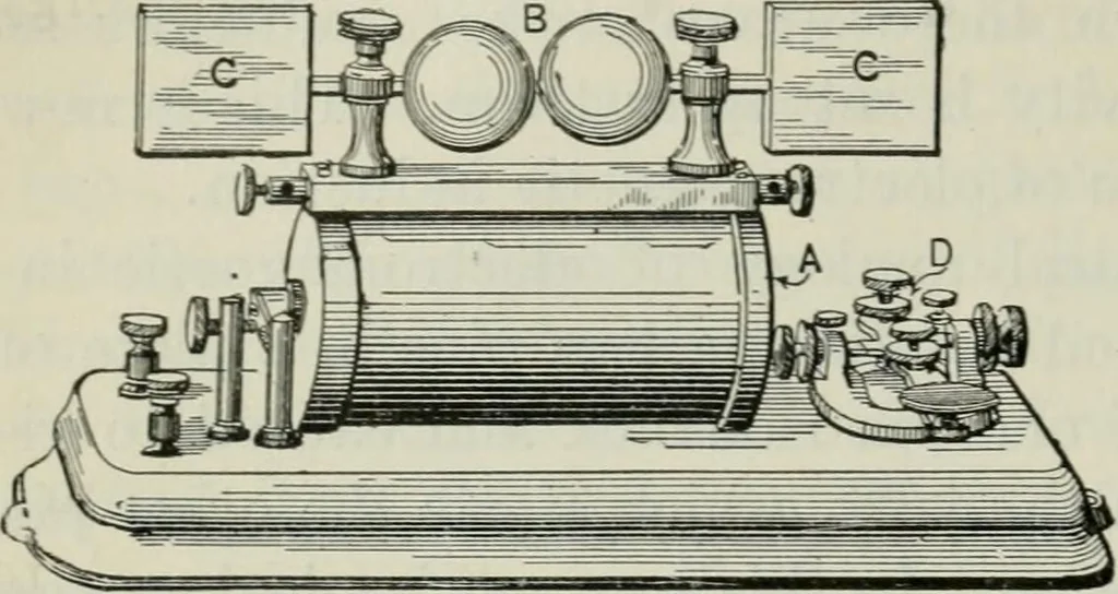 An illustration from An elementary book on electricity and magnetism and their applications, 1919, leaf 609