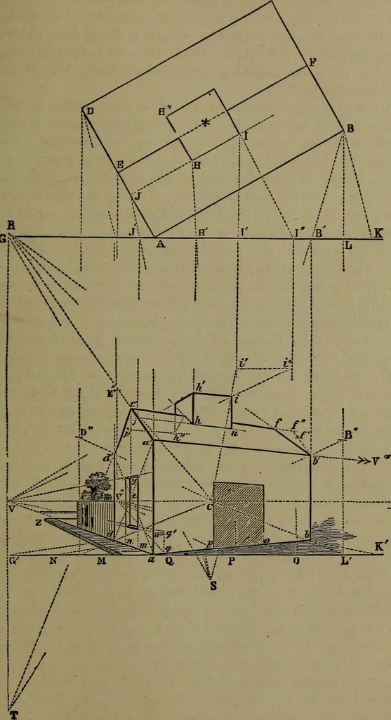 An illustration from Elementary linear perspective of form and shadow ... Complete in itself ... For draftsmen, artists, and industrial drawing courses in preparatory and high schools, etc. In two parts.., 1891, leaf 115