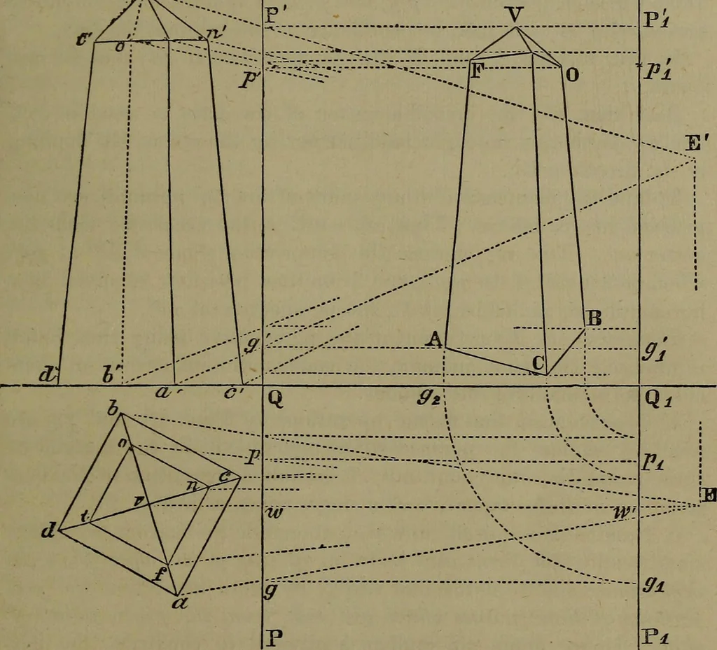 An illustration from Elementary linear perspective of form and shadow ... Complete in itself ... For draftsmen, artists, and industrial drawing courses in preparatory and high schools, etc. In two parts.., 1891, leaf 51