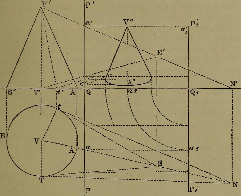 An illustration from Elementary linear perspective of form and shadow ... Complete in itself ... For draftsmen, artists, and industrial drawing courses in preparatory and high schools, etc. In two parts.., 1891, leaf 61
