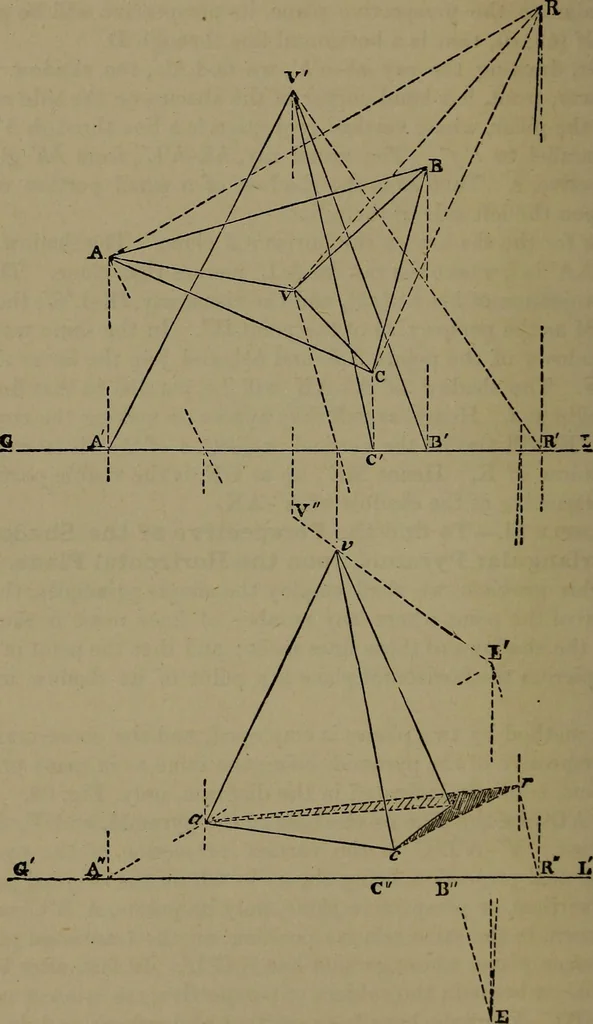An illustration from Elementary linear perspective of form and shadow ... Complete in itself ... For draftsmen, artists, and industrial drawing courses in preparatory and high schools, etc. In two parts.., 1891, leaf 80
