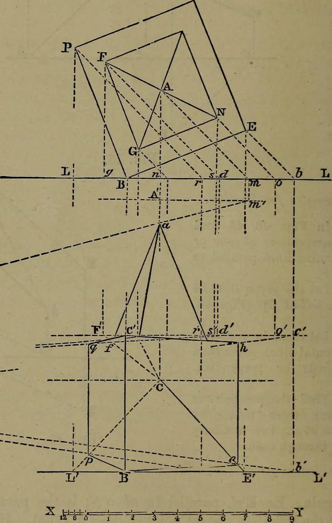 An illustration from Elementary linear perspective of form and shadow ... Complete in itself ... For draftsmen, artists, and industrial drawing courses in preparatory and high schools, etc. In two parts.., 1891, leaf 94