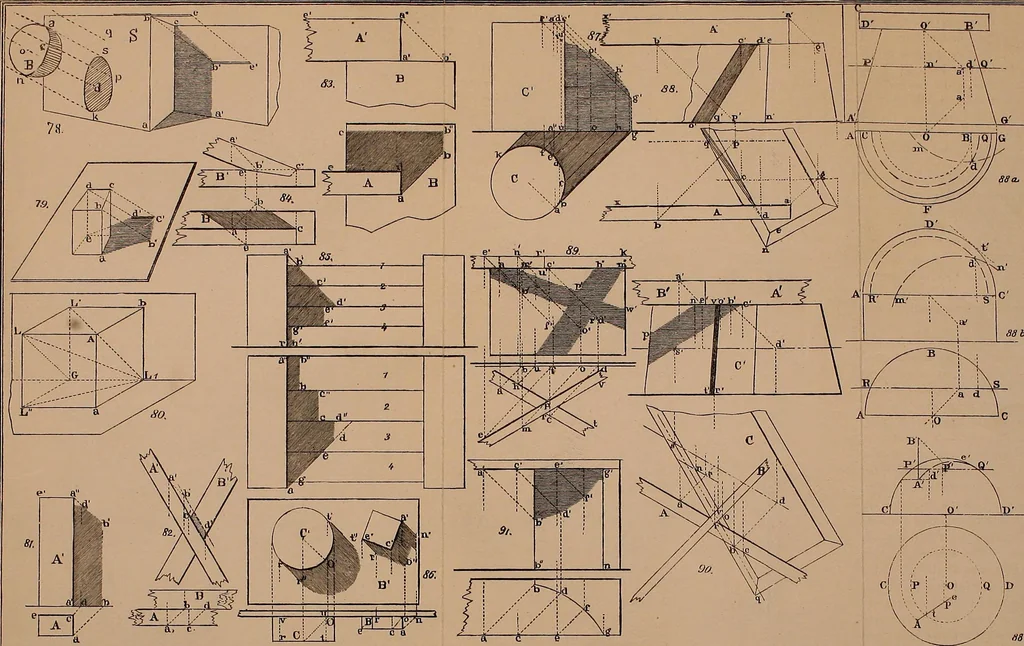 An illustration from Elementary projection drawing. Theory and practice. For preparatory and higher scientific schools, industrial and normal classes; and the self-instruction of teachers, inventors, draftsmen, and artisans. In six divisions .., 1880, leaf 132