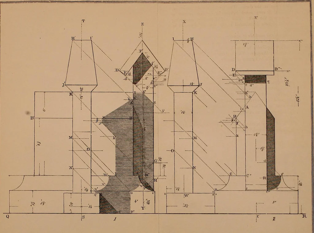 An illustration from Elementary projection drawing. Theory and practice. For preparatory and higher scientific schools, industrial and normal classes; and the self-instruction of teachers, inventors, draftsmen, and artisans. In six divisions .., 1880, leaf 150
