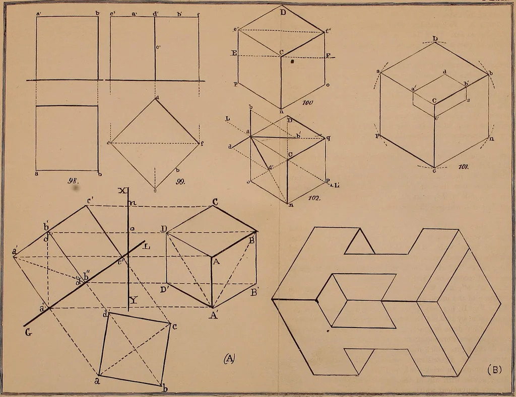 An illustration from Elementary projection drawing. Theory and practice. For preparatory and higher scientific schools, industrial and normal classes; and the self-instruction of teachers, inventors, draftsmen, and artisans. In six divisions .., 1880, leaf 160