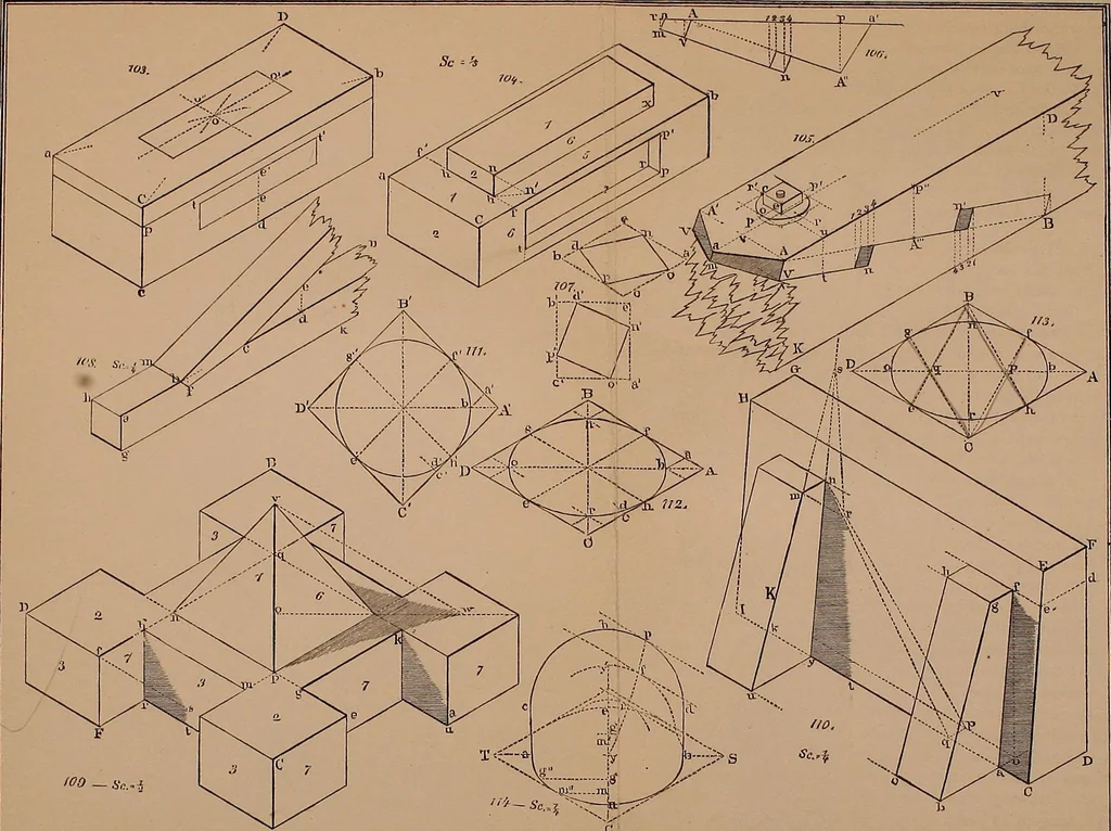 An illustration from Elementary projection drawing. Theory and practice. For preparatory and higher scientific schools, industrial and normal classes; and the self-instruction of teachers, inventors, draftsmen, and artisans. In six divisions .., 1880, leaf 172