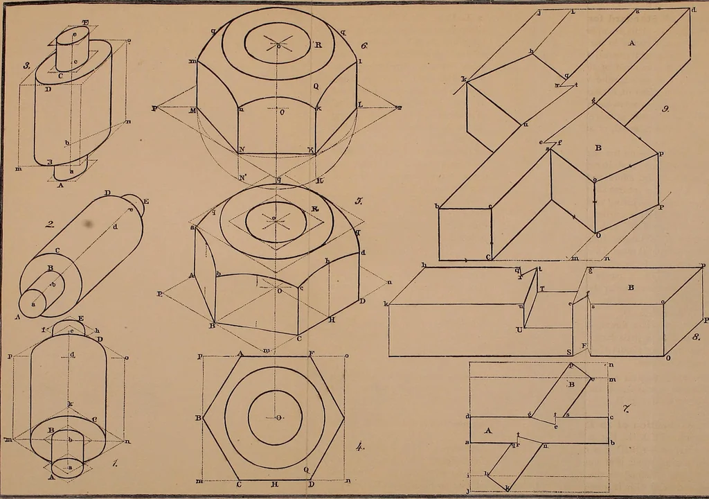 An illustration from Elementary projection drawing. Theory and practice. For preparatory and higher scientific schools, industrial and normal classes; and the self-instruction of teachers, inventors, draftsmen, and artisans. In six divisions .., 1880, leaf 198