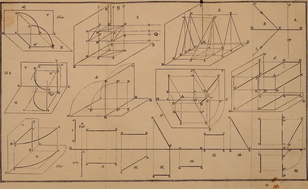 An illustration from Elementary projection drawing. Theory and practice. For preparatory and higher scientific schools, industrial and normal classes; and the self-instruction of teachers, inventors, draftsmen, and artisans. In six divisions .., 1880, leaf 36