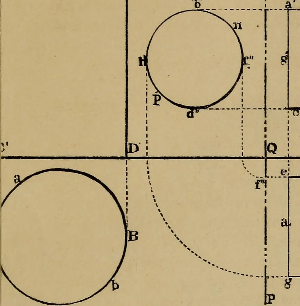 An illustration from Elementary projection drawing. Theory and practice. For preparatory and higher scientific schools, industrial and normal classes; and the self-instruction of teachers, inventors, draftsmen, and artisans. In six divisions .., 1880, leaf 44