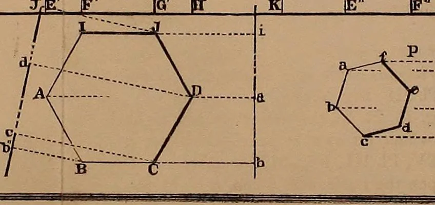 An illustration from Elementary projection drawing. Theory and practice. For preparatory and higher scientific schools, industrial and normal classes; and the self-instruction of teachers, inventors, draftsmen, and artisans. In six divisions .., 1880, leaf 46