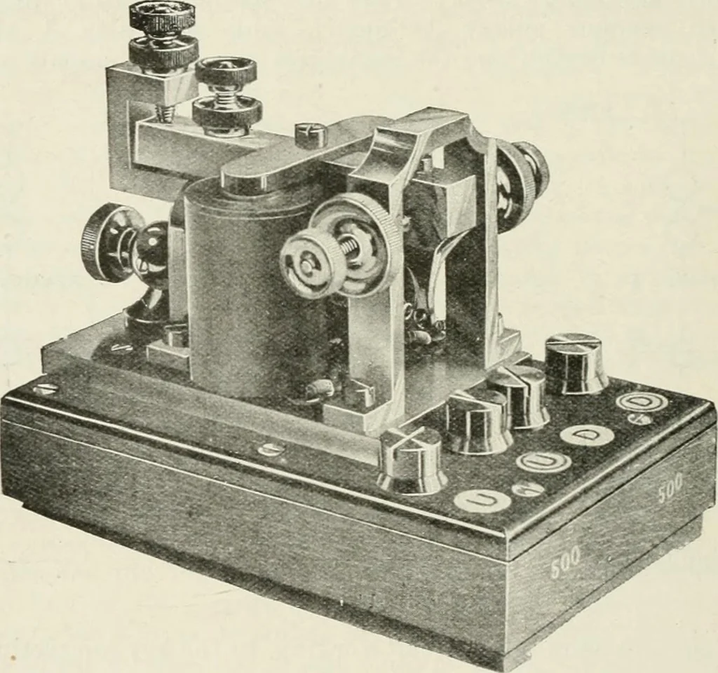An illustration from Elementary telegraphy : a manual for students; written specially to meet the requirements of the ordinary grade of the subject as published in the syllabus of the city and guilds of London Institute, 1910, leaf 71