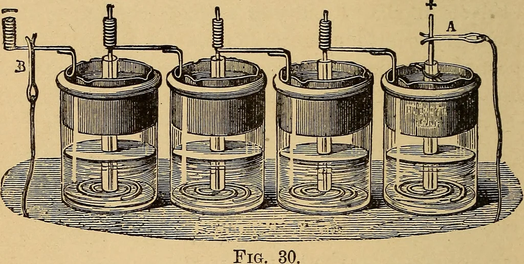 An illustration from Elementary treatise on electric batteries, 1880, leaf 143