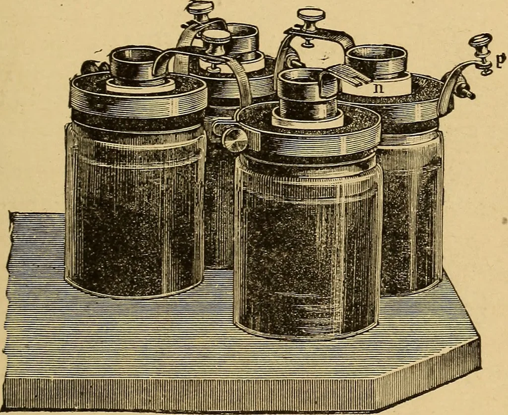 An illustration from Elementary treatise on electric batteries, 1880, leaf 190
