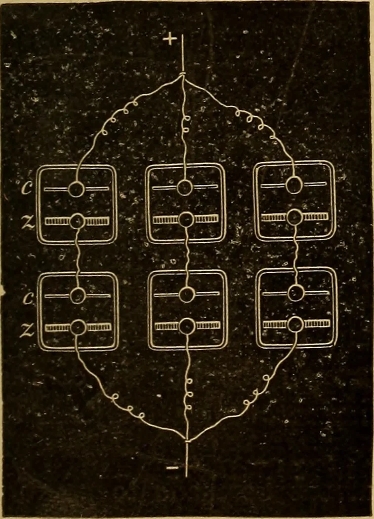 An illustration from Elementary treatise on electric batteries, 1880, leaf 56