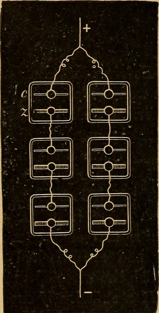 An illustration from Elementary treatise on electric batteries, 1880, leaf 56