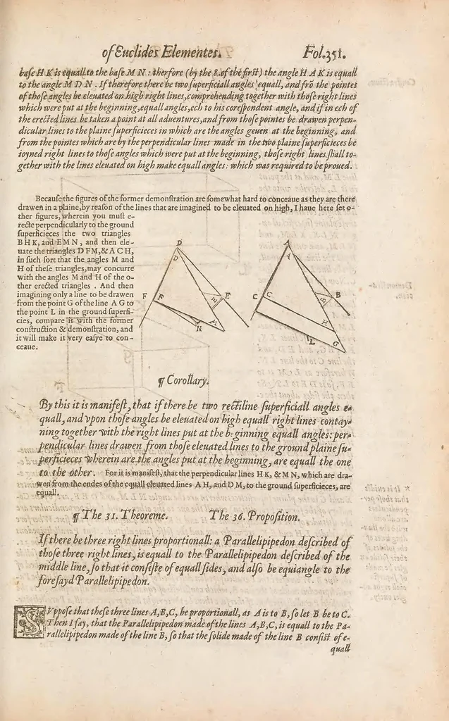 An illustration from The Elements of geometrie of the most auncient philosopher Evclide of Megara, 1570, leaf 859
