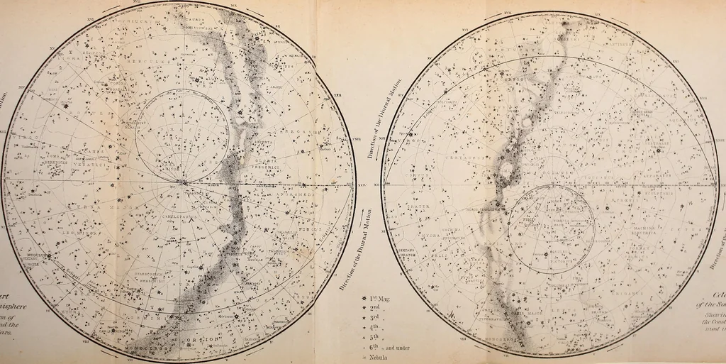 An illustration from Elements of astronomy: accompanied with numerous illustrations, a colored representation of the solar, stellar, and nebular spectra, and celestial charts of the northern and the southern hemisphere, 1875, leaf 322