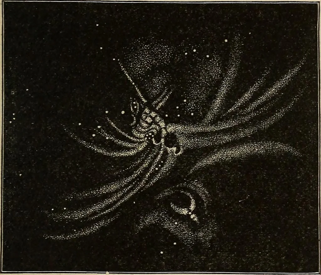 An illustration from Elements of astronomy: accompanied with numerous illustrations, a colored representation of the solar, stellar, and nebular spectra, and celestial charts of the northern and the southern hemisphere, 1875, leaf 56