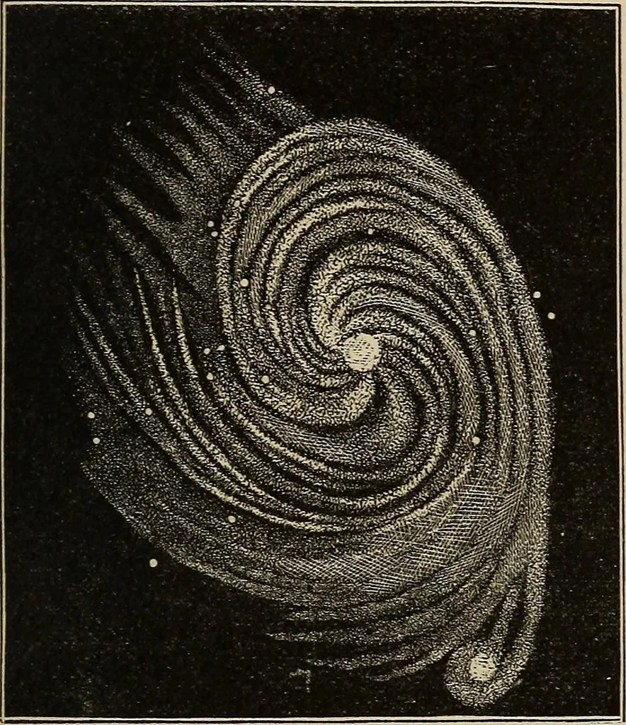 An illustration from Elements of astronomy: accompanied with numerous illustrations, a colored representation of the solar, stellar, and nebular spectra, and celestial charts of the northern and the southern hemisphere, 1875, leaf 58